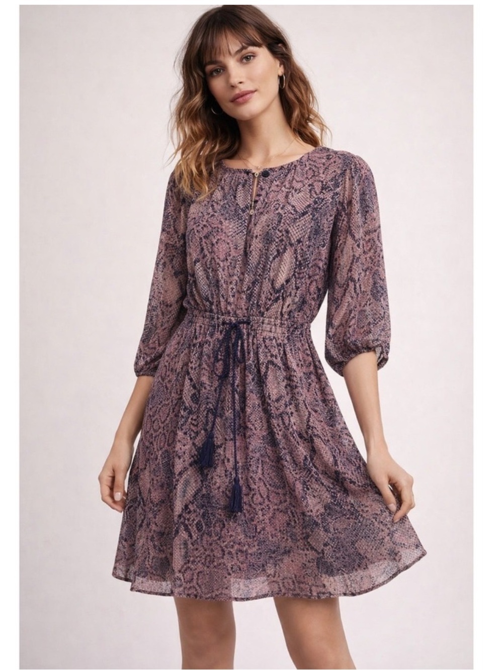 Anthropologie Floreat Zharah‎ Snakeskin Boho Tassel Dress size Medium